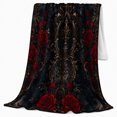 thumbnail image 2 of Dark Romance Roses and Gold Scrollwork Warm Flannel Blanket for Living Room and Family Room, Art Lovers Autumn Celebration Gift, Festive Home Decor, 2 of 9