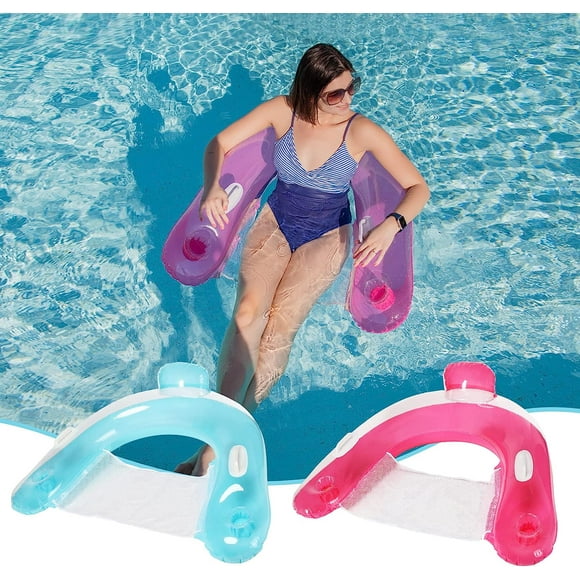 【2 Pack】 Inflatable Pool Floats Lounger,Water Leisure Inflatable Floating Chair with Pool Floating Tube Armchair and Cup Holder - Backrest Pool Toys Party Floating Chair,for Swimming Pool Adult Party