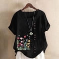 thumbnail image 2 of UPPADA Summer Tops for Women Trendy Short Sleeve Crewneck Linen Shirts Floral Print Loose Fit Tunic Blosues Vintage Cotton Linen Dressy Tshirts Black,XXXXXL, 2 of 5