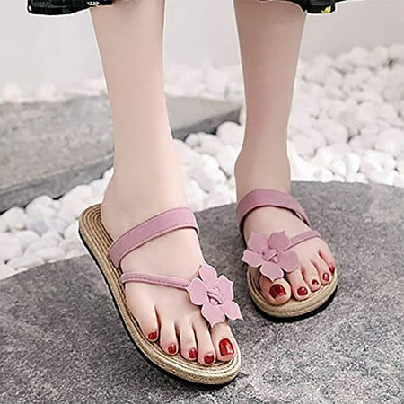 

STEADY Flower Flip-flops Women s Flat-bottomed Outer Wear All-match Student Sandals Pink / 40