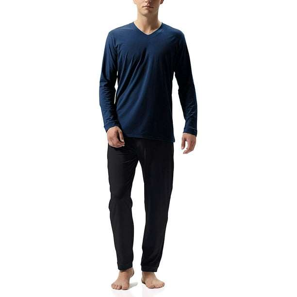 Men's Cotton Jersey Lounge Sleepwear Top and Bottom, Long Sleeve Sleepwear  Pajama Set 