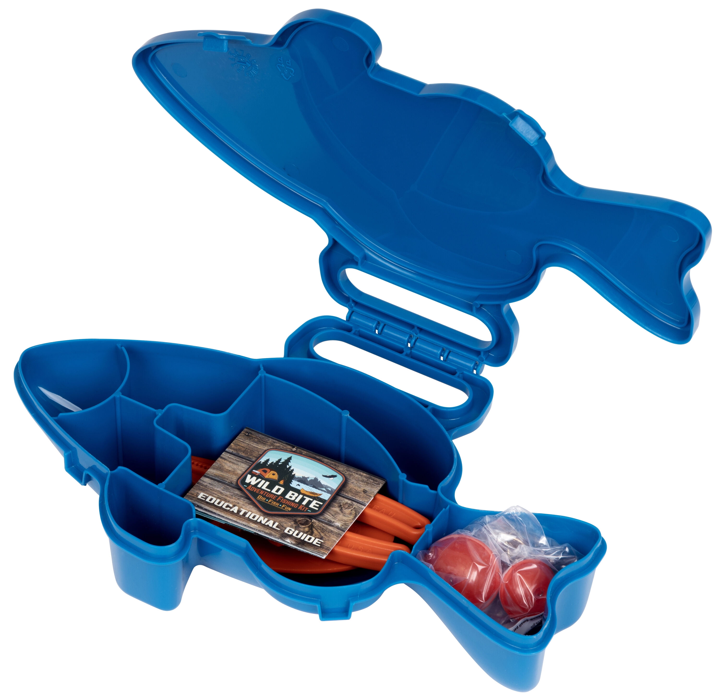 Flambeau Outdoors Wild Bite Panfish 25 Piece Kids Kit, Fishing Tackle Box,  Blue, Plastic, 10.75 inch 