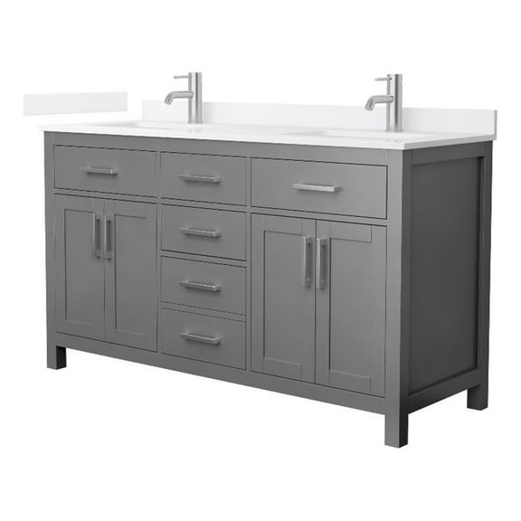 Beckett 60" Dark Gray Double Vanity & White Quartz Top (1-Hole) & Nickel Trim
