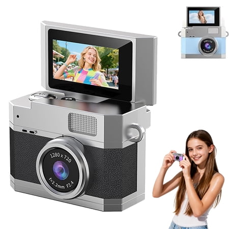 Thumb-Sized Flip Screen Mini Camera, 1080P Retro CCD Digital Camera with 180° Flip, Beauty Filters & Fill Light, for Travel Vlog Students Beginners