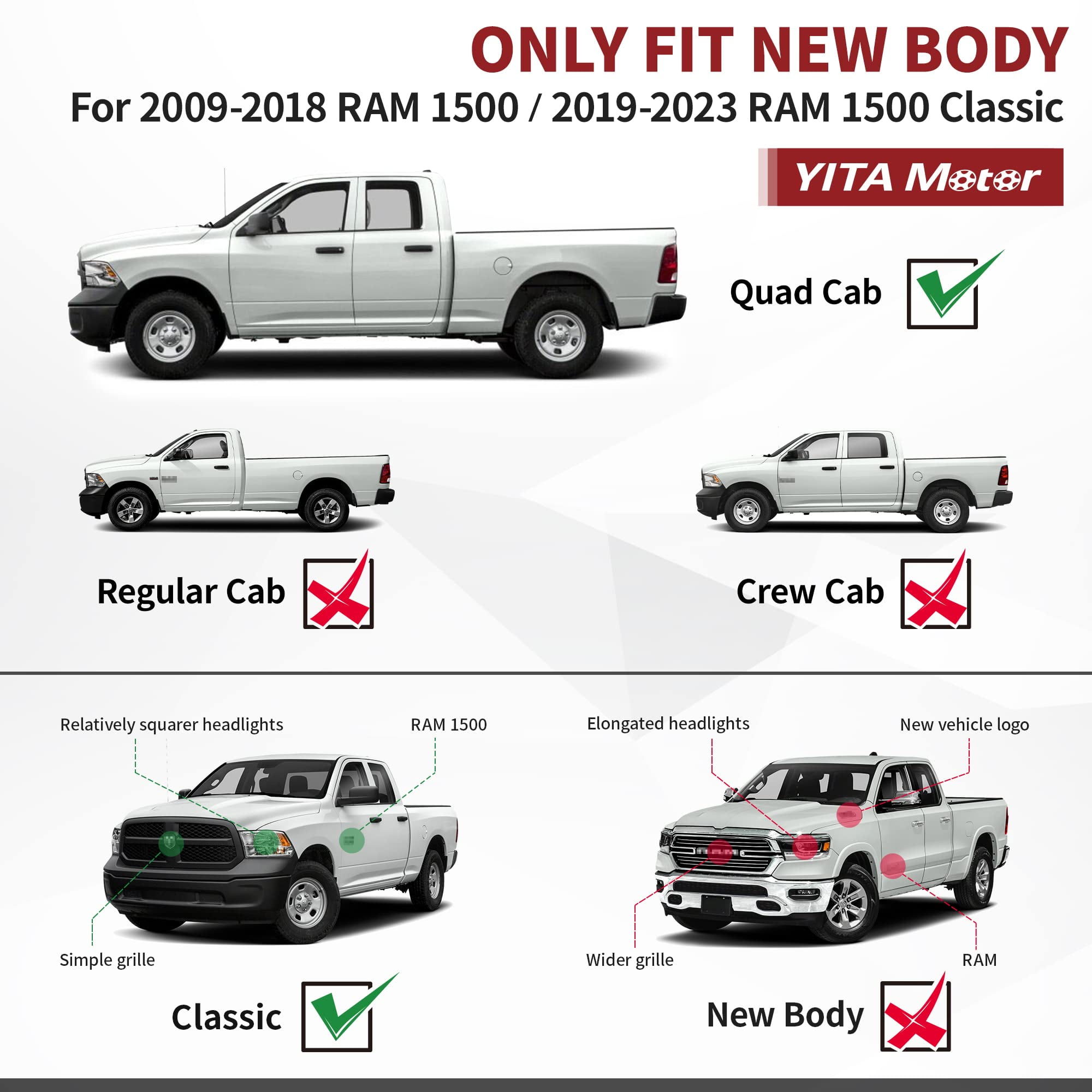 RVNI Running Board for 2009-2018 Dodge Ram 1500 Quad Cab 2019-2024 Ram 1500 Classic 6 inches Side Step Nerf Bars Side Bars