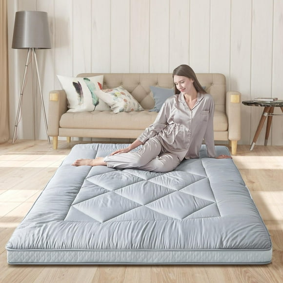 Heimorn Japanese Floor Mattress Futon Mattress, Thicken Sleeping Mattress Foldable & Portable Roll up Camping Mattress, Gray Twin