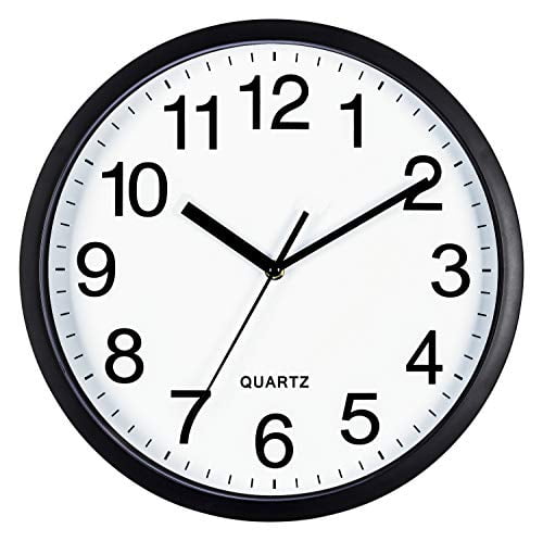 Bernhard Products Black Wall Clock Silent Non Ticking 10 Inch 