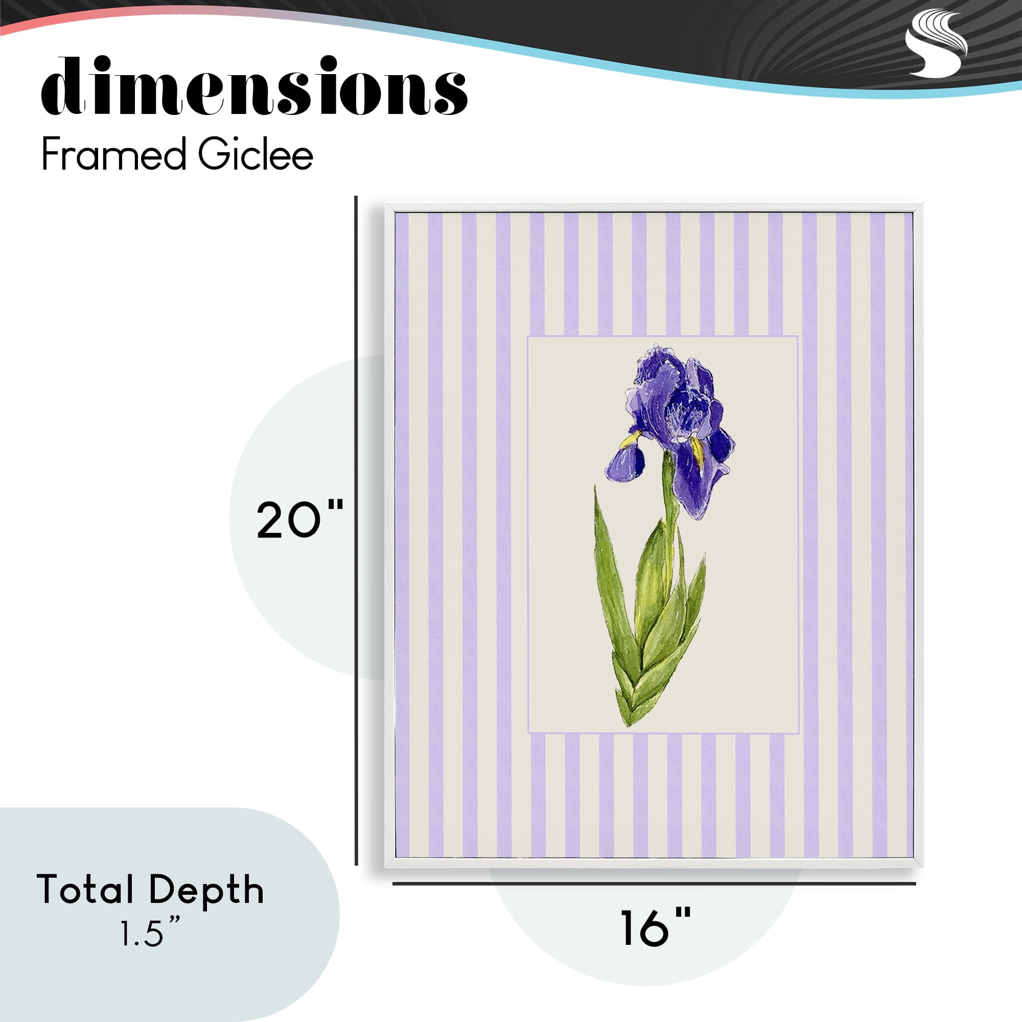Purple Stripe Iris White Framed Giclee Art, design by Lisa Wehmeyer