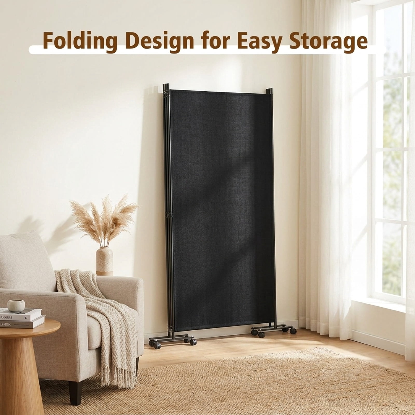 Vebreda 3 Panel Folding Room Divider with Lockable Wheels, Durable Material and Sturdy Frame, Perfect for Multi-scene Use, folding privacy screen
