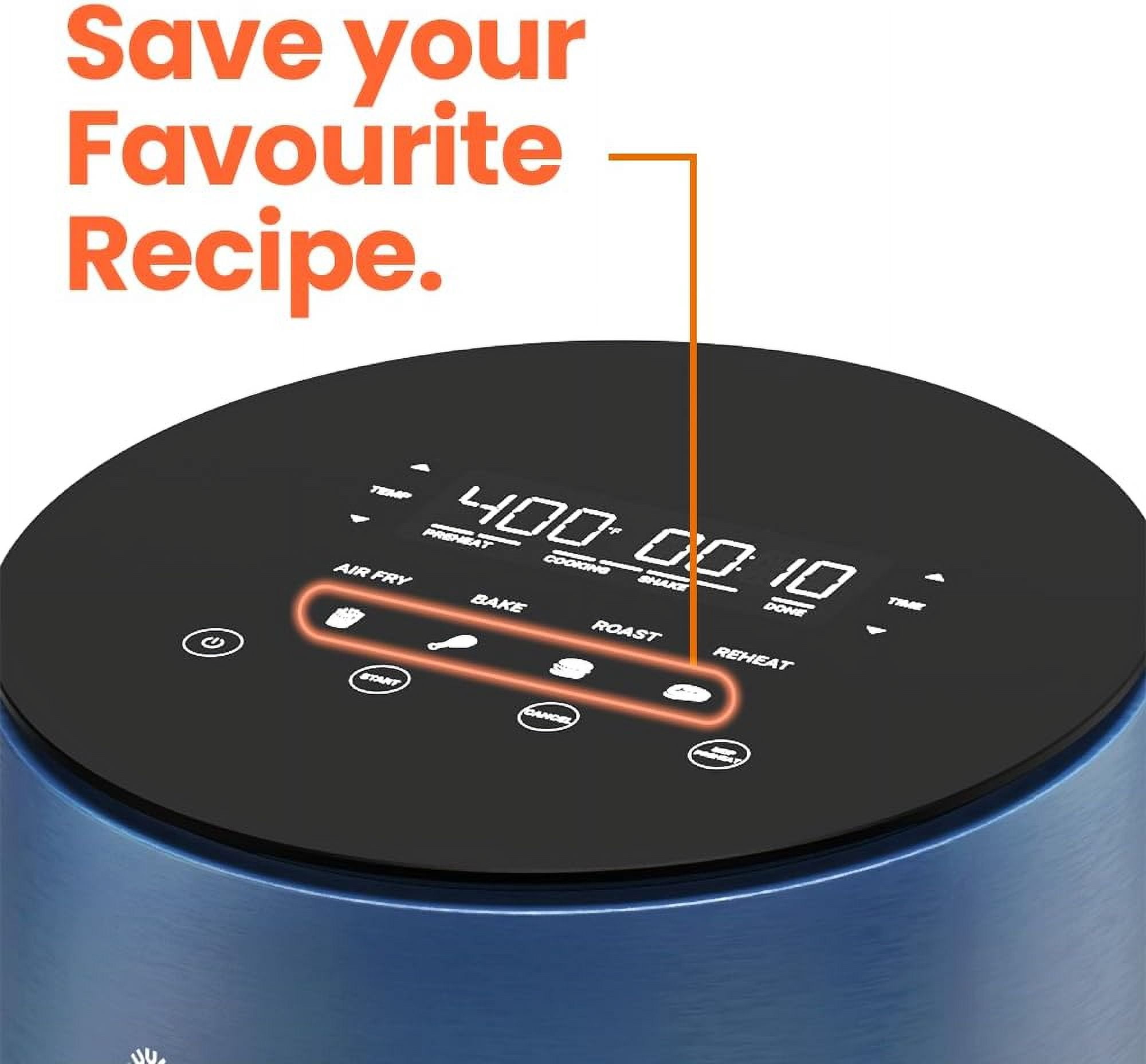3.5qt Mini Air Fryer with Tempered Glass, 8 Preset Functions, Non-Stick, Dishwasher Safe, Blue