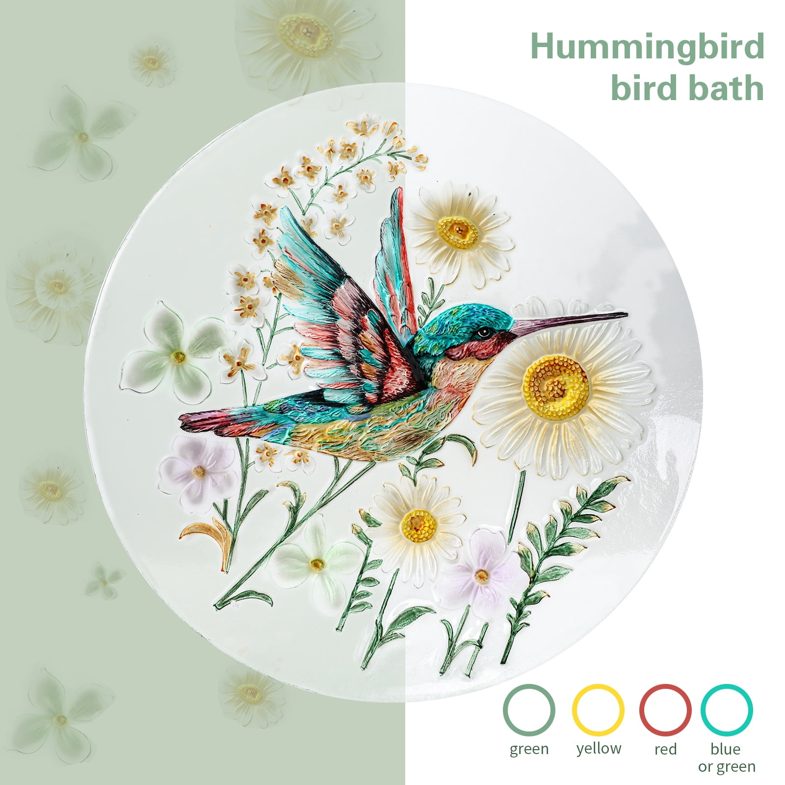 MUMTOP Outdoor Hummingbird Glass Bird Bath with Metal Stand