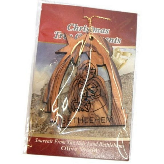 Holy Family Ornament gift carved by Laser - Olive wood ( 7 cm or 2.8 inch with certificate)