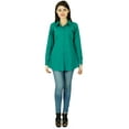 thumbnail image 4 of Button Down Cotton Shirt Long Sleeve Teal Top Casual Blouse Women Wear, 4 of 7