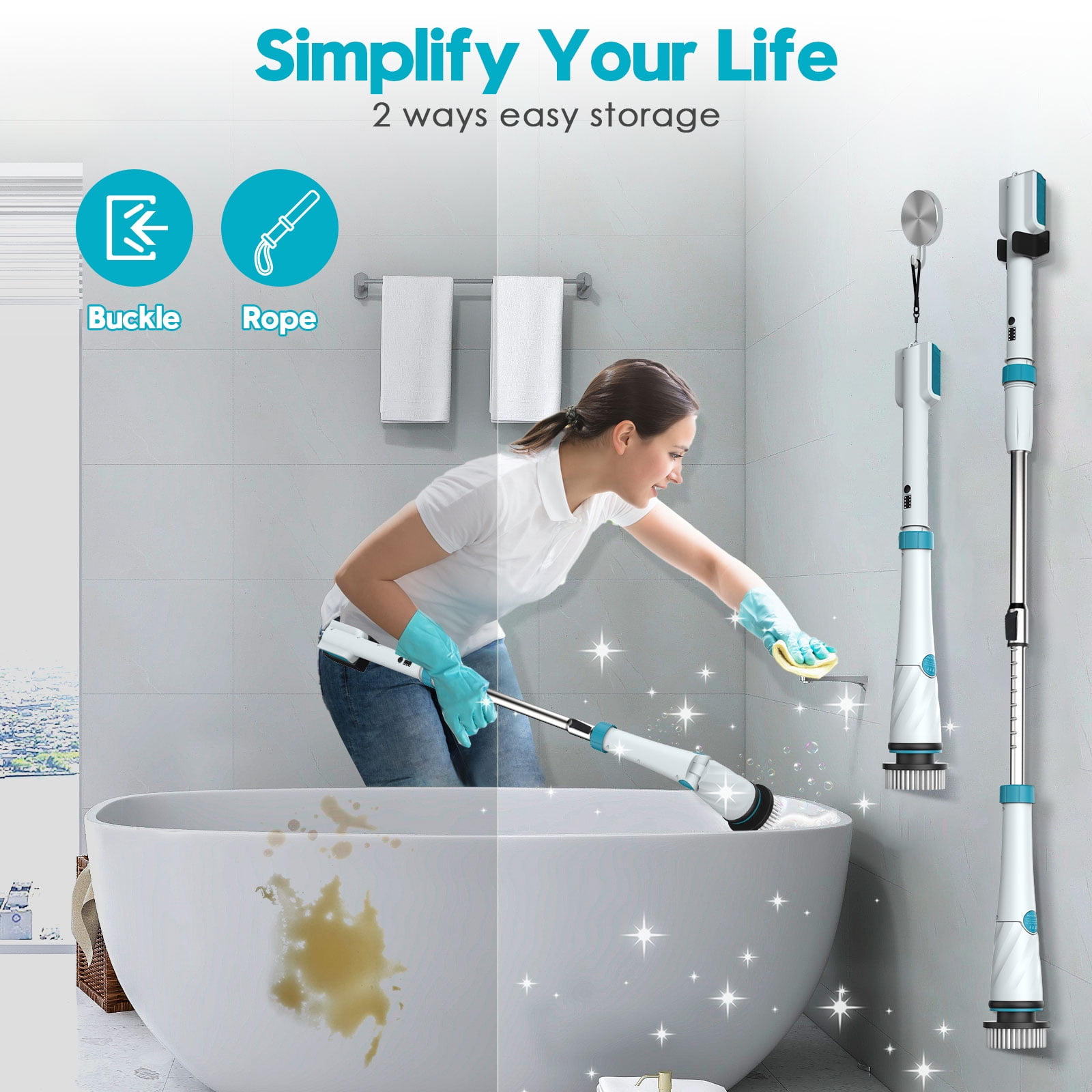 Tanbaby 1200RPM Electric Spin Scrubber(Compatible with Dewalt Battery),  Cordless Shower Scrubber, Powerful Cleaning Brush with 8 Brushes for  Bathroom, Tiles, Yub, Floor(Battery NOT Included) 