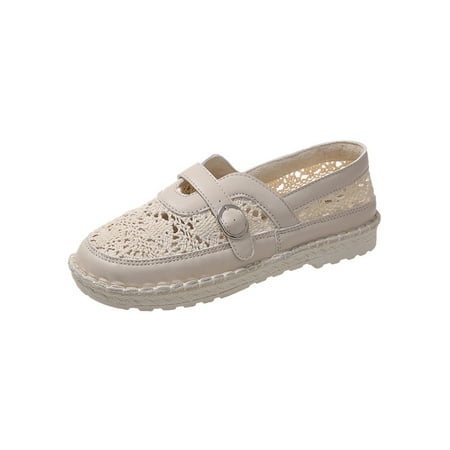 

Crocowalk Women Casual Shoes Lace Loafers Hollow Out Flats Womens Comfort Shoe Party Breathable Slip On Beige 7.5