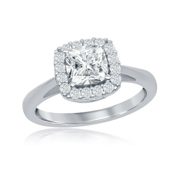 Silver Tone 9mm Four-Prong Princess-Cut Cubic Zirconia Square Bridal Engagement Band Ring