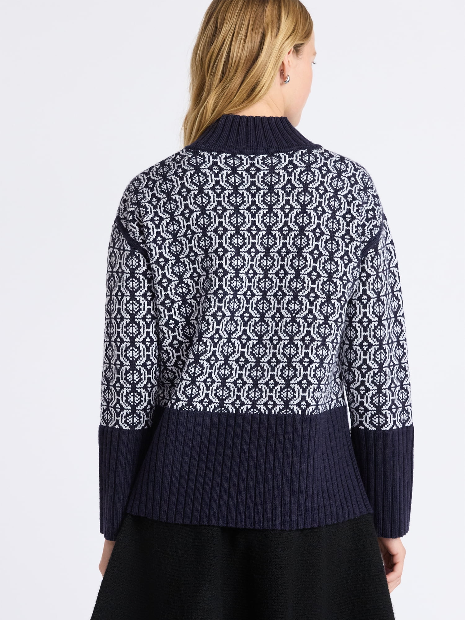 Free Assembly Women's Patterned Mock Neck Sweater with Tall Cuffs, Midweight, Sizes XS-XXL