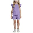 thumbnail image 5 of Povozer Girls Clothe Summer Solid Color Outfits Set Toddler Girls Top Shorts Set(Purple,3-4Y), 5 of 9