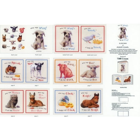 Who Says Woof~Animal Sounds Book Panel 36'' x 44'' Cotton Fabric by Elizabeth's (Best Sound Isolation Material)