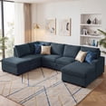 thumbnail image 3 of Marrber 111” Blue Reversible U Shaped Spacious Sectional Sleeper Sofa with Pull Out Bed and Storage, Corduroy Tufted, 3 of 9
