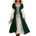 thumbnail image 2 of Women's Renaissance Medieval Dress Square Neck Flare Sleeve Maxi Gown Vintage Irish Peasant Dress Lace-up Waist Halloween Costume Cosplay Fair Festival Party Wear, 2 of 9