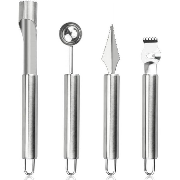 LYTIVAGEN 4 PCS Fruit Tool Set 4 in 1 Fruit Carving Knife Stainless Steel Watermelon Baller Multifunctional Fruit Peeler Seed Remover Kitchen Helper Set for Different Fruits