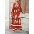 thumbnail image 6 of Women's 2025 Fall Wedding Guest Dresses Boho Floral Long Sleeve V Neck Flowy Elegant Maxi Dress Beach Clothes,Red, 6 of 6