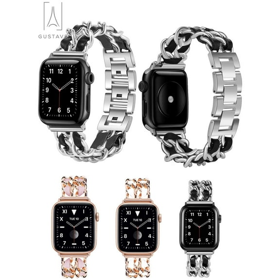 Gustave Compatible with Apple Watch Bands Series 8 7 6 5 4 3 2 1 SE Fashion Adjustable 38mm 40mm 42mm 44mm iWatch Bands Bracelet Chain Wristband for Women Men "Silver & Black"