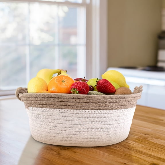 XEOVHV Cotton Rope Woven Basket With Handles for Shelves ,Toys ,Book, Cloth Storage Baskets for Organizing-13.5 x 11 x 9.5 inches,Storage Organizer for Living Room, Bathroom,Khaki