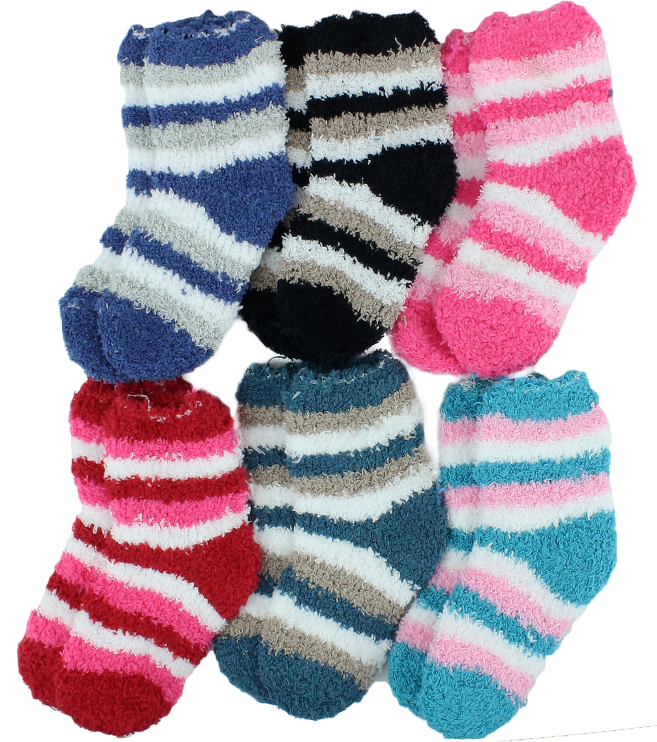Kids Fuzzy Socks 6 Pack Fits Ages 14 Colorful Striped Colors May