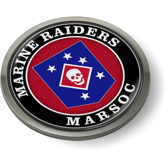 BestLicensePlateFrames - MARSOC Marine Raiders, USMC 3D Domed CAR Emblem Badge Sticker Chrome Metal Bezel - Official U.S. Marine Corps Licensed Product