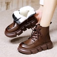 thumbnail image 2 of Botas de nieve de piel para mujer, botas de invierno de piel auténtica, de lana y algodón, botas Martin de suela gruesa, botas cortas para mujer, botas gruesas y cálidas de algodón, 2 of 5