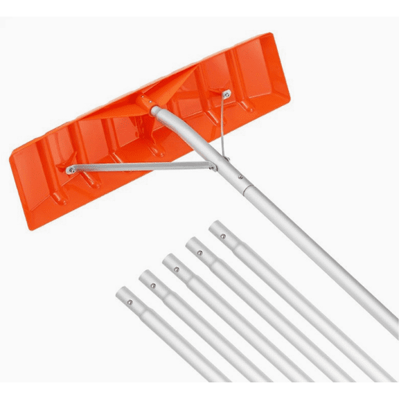 Snow Roof Rake 21ft Reach Aluminium Handle 25" Plastic Blade Snow Removal Tool Superior Roof Shovel With Anti-Slip Handle Grip Easy To Setup And Use For House Roof Wet Leaves Car Snow