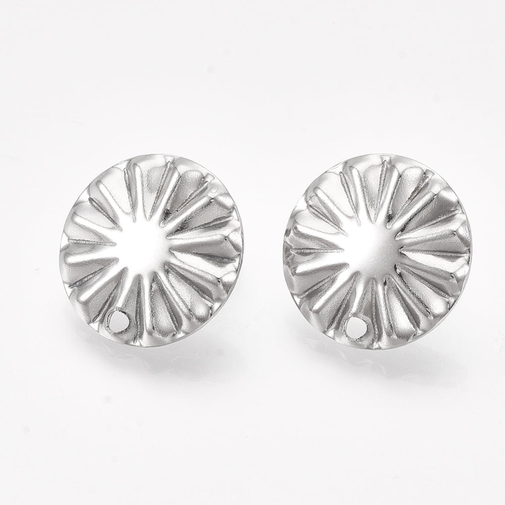 304 Stainless Steel Stud Earring Findings with Ear Nuts/Earring Backs Flat Round Stainless Steel color 17mm Hole: 1.8mm Pin: 0.7mm