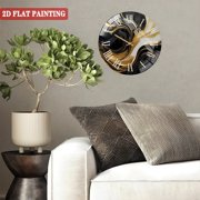 Round Glass Wall Clock, Black Gold Swirl Glass Wall Clock – Modern Abstract Art, Sleek Luxury Decor, Unique Home Accent, Statement Gift for Living Room Or Office Style 12×12inch(