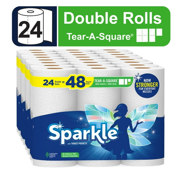 Sparkle TearaSquare Paper Towels, Quarter Sheets, White, 24 Double