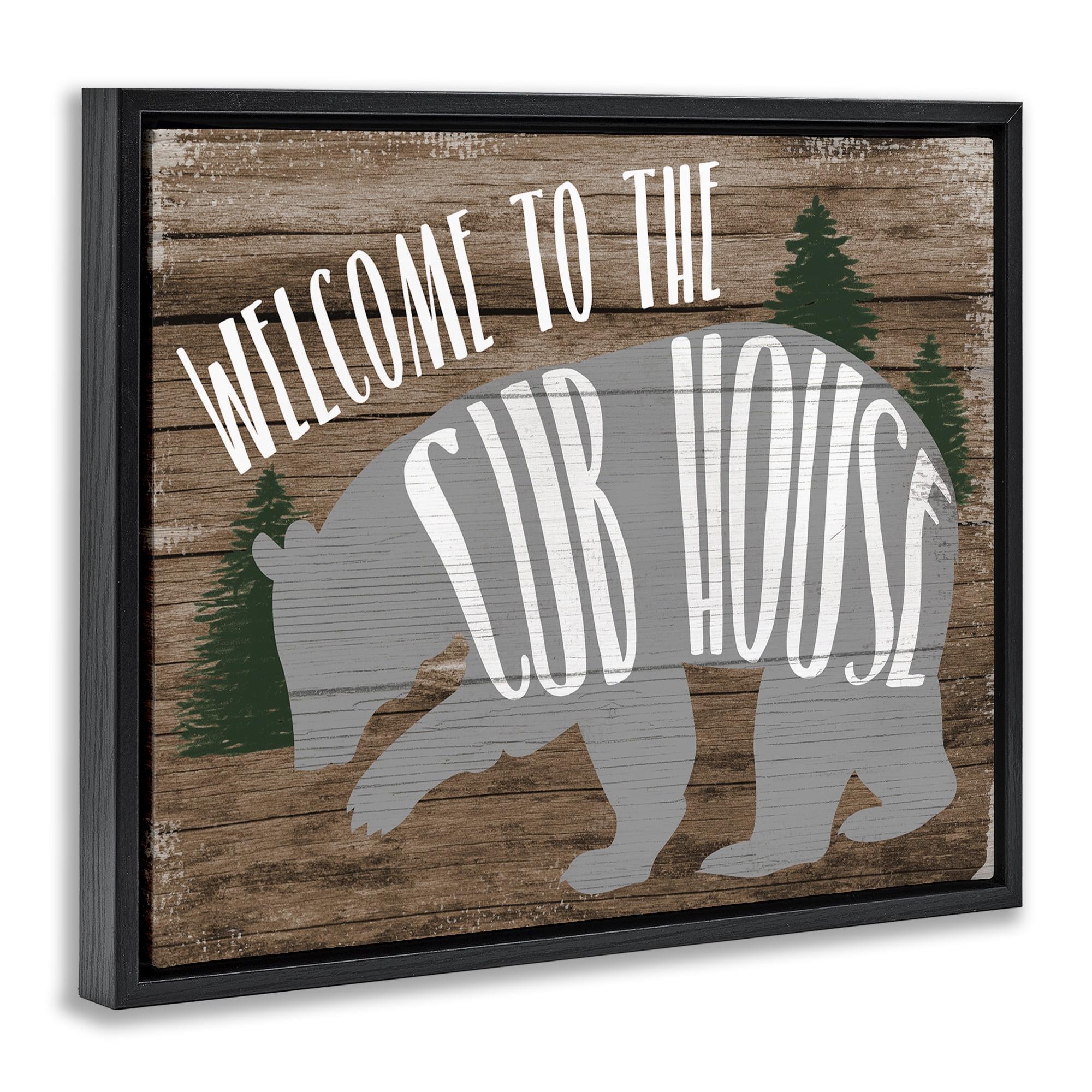 Stupell Industries Welcome Cub House Text & Numbers Painting Black Floater Framed Canvas Art Print Wall Art, 31 x 25