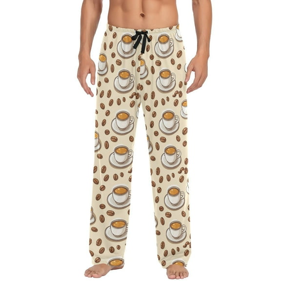 Latte and Coffee Beans Men's Pajama Pants with Pocket Lounge Pants Pajama Sleep Pant Pj Comfortable