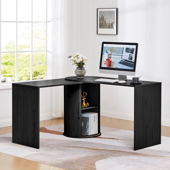 Wirrytor L Shaped Desk Corner Office Desk Computer Desk with Storage Cabinet, Gaming Desk, Gaming Computer Desks for Study,Working,Black