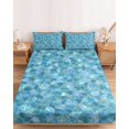 thumbnail image 2 of Queen Size Fitted Sheet Set - Blue Geometric 3 Piece Bedding Sets 16" Deep Pocket Fitted Sheet with 2 Pillowcases, Country Chic Abstract Gradient Motifs Brushed Microfiber Hotel Luxury Bed Sheets, 2 of 9