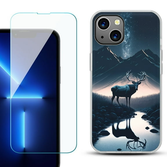 OneToughShield ® for iPhone 15 Fashion Phone Case, with Tempered Glass Screen Protector - River Elk