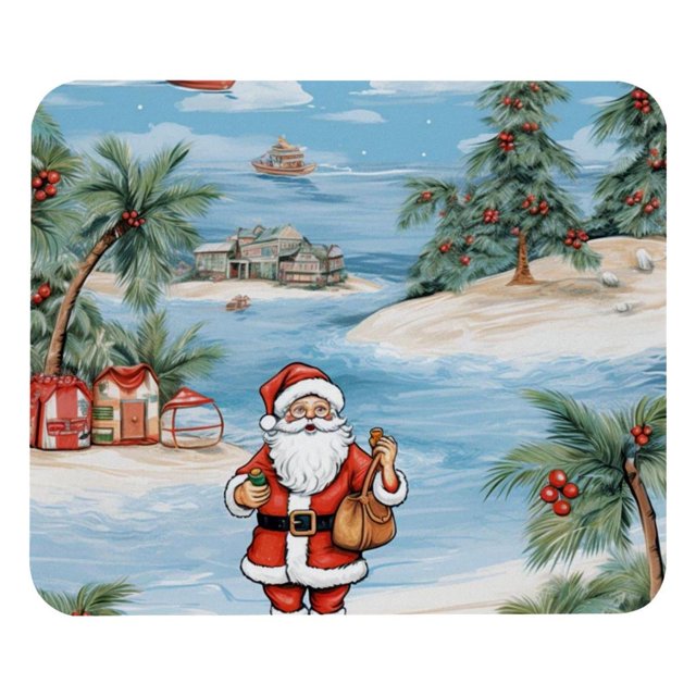 Alfombrilla de ratón con diseño de Papá Noel en la playa, cómoda y suave, antideslizante, ideal para aliviar el dolor, ideal para ordenador, portátil, oficina y hogar, 21 x 25 cm.