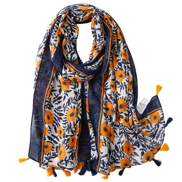 Bufanda bohemia para mujer Bufanda con estampado floral claro Chal con flecos de moda otoño/invierno
