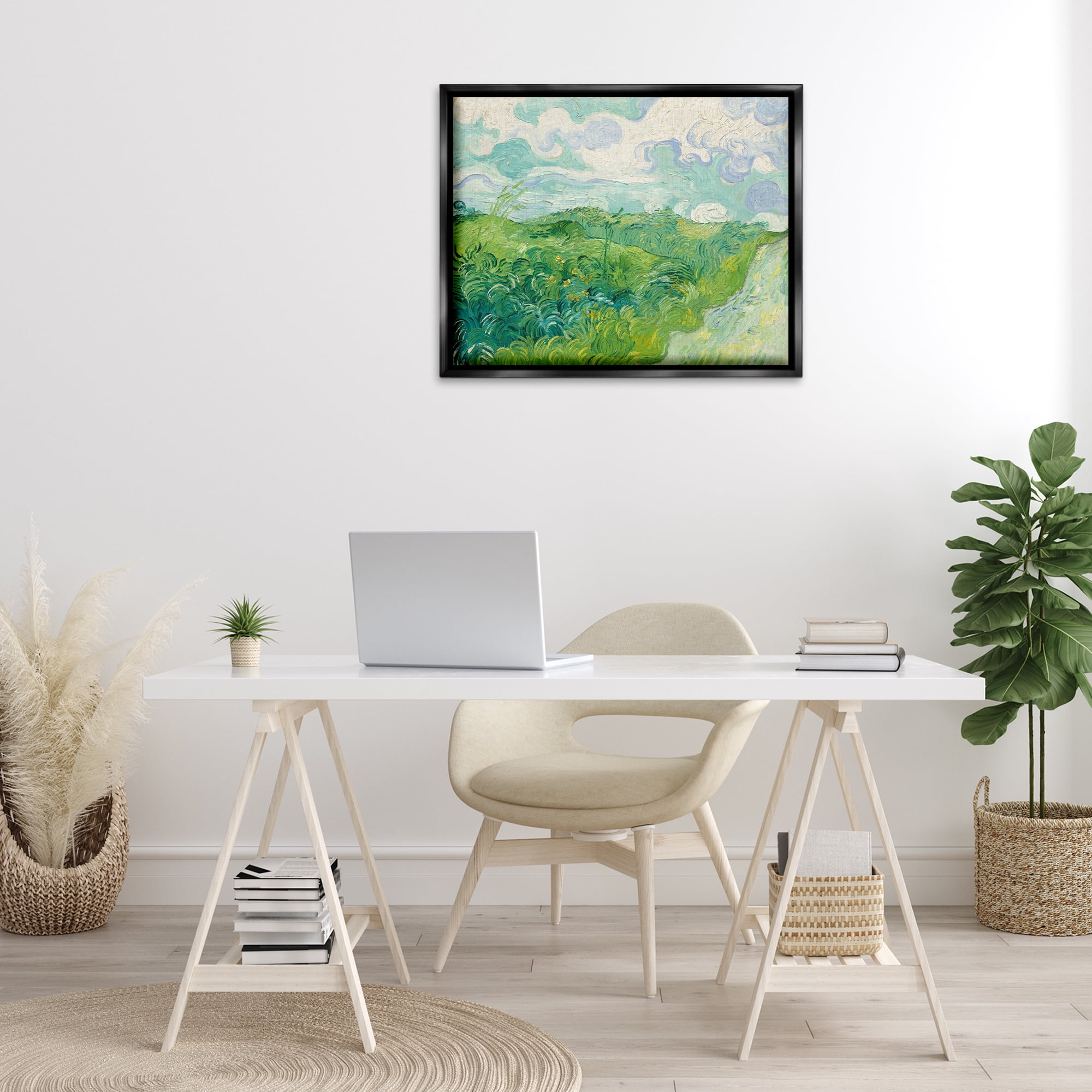 Stupell Industries Van Gogh Green Wheat Field Landscape & Nature Painting Black Floater Framed Canvas Art Print Wall Art, 31 x 25