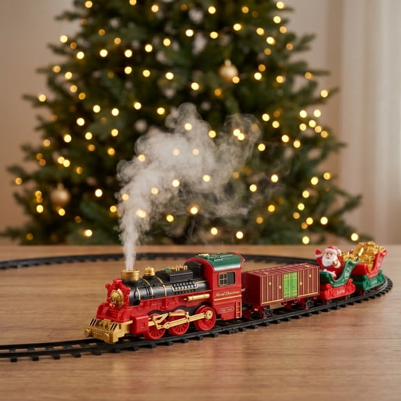 Hanging Christmas Train Set with Light/Smoke/Sound/Music, Toy Train Set Around Under the Christmas Tree