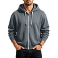 thumbnail image 2 of Fmbrln Fall Winter Men's Zip Up Hoodie Long Sleeve Solid Color Hooded Sweatshirts Casual Fashion Drawstring Jacket with Pocket Dark Gray M, 2 of 5