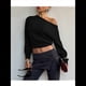 thumbnail image 4 of Suéter Corto de Larga con Hombros Descubiertos para Mujer, Moderno Jersey de Punto Acanalado Suave con Cuello . Negro L, 4 of 10