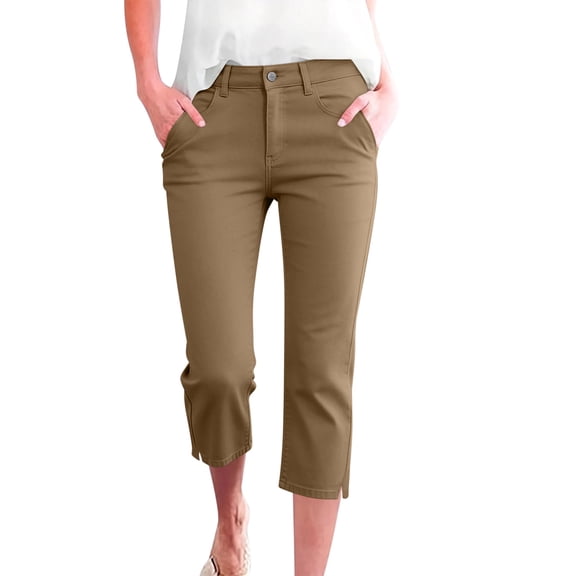 Hfnxid Women's Capri Pants Stretch Business Work Capris Casual Straight Leg Office Dress Pants Summer Petite Capris