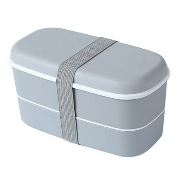 Microwavable 2 Layer Lunch Box with Compartments Leakproof Bento Insulated Food Container Gray