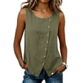thumbnail image 3 of Womens Cotton Linen Tank Tops, Sleeveless Shirts for Women Summer Casual Lightweight Crewneck Dressy Blouses with Buttons Mothers Gifts, 3 of 6